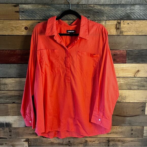 Lands End Coral Button‎ Down Top Size 2x - Picture 1 of 11